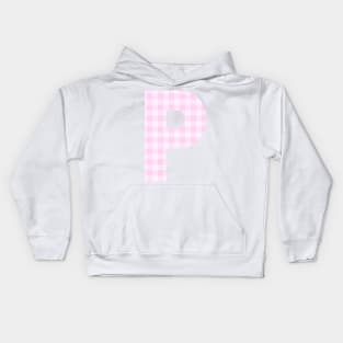 Pink Letter P in Plaid Pattern Background. Kids Hoodie